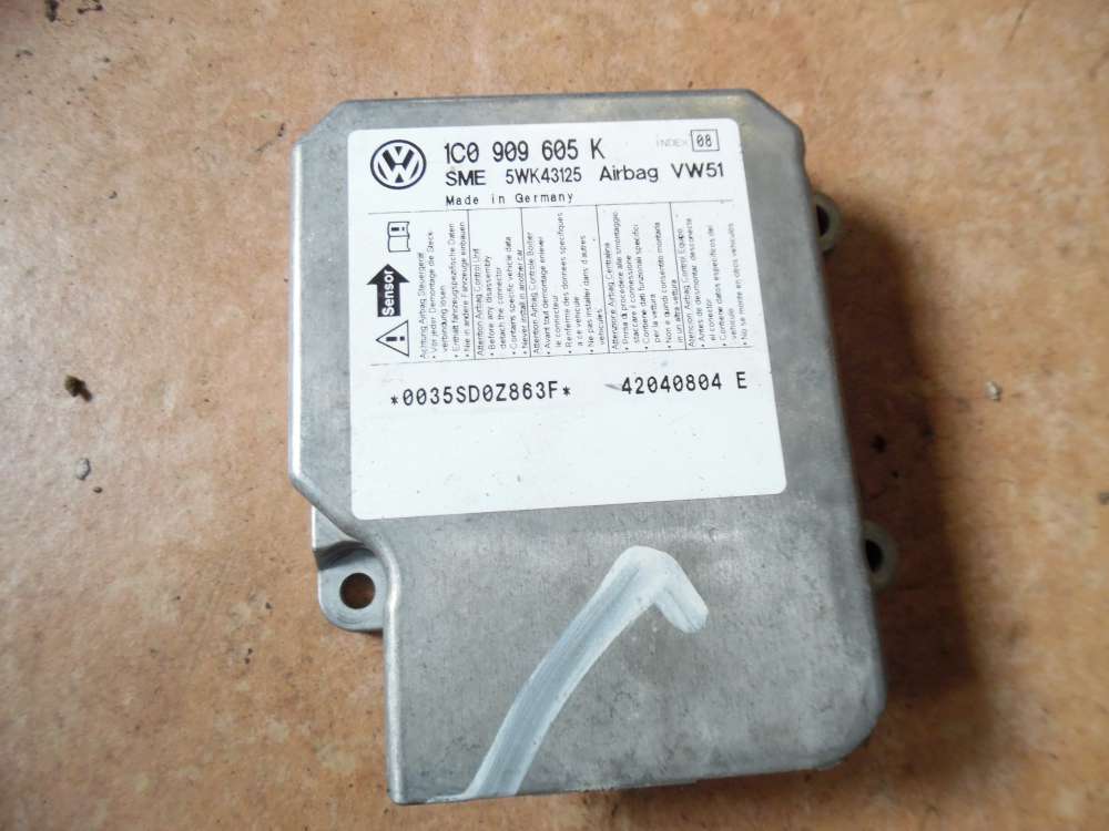 VW Polo 9N 1,2 Airbagsteuergert 1C0909605K 5WK43125